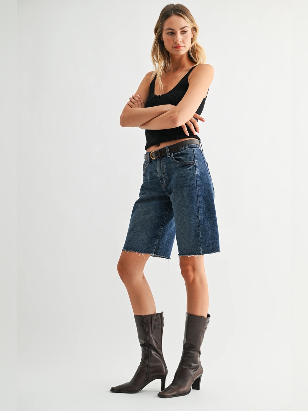 Just Black The Seamed Longer Short NWT XS Dark Denim BH522J Relaxed Elongted - Picture 3 of 16